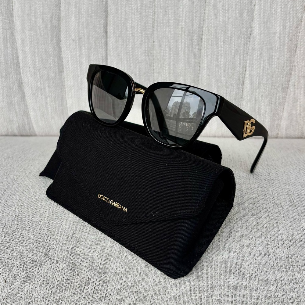 Dolce & Gabbana Black Sunglasses with Gold DG Emblem